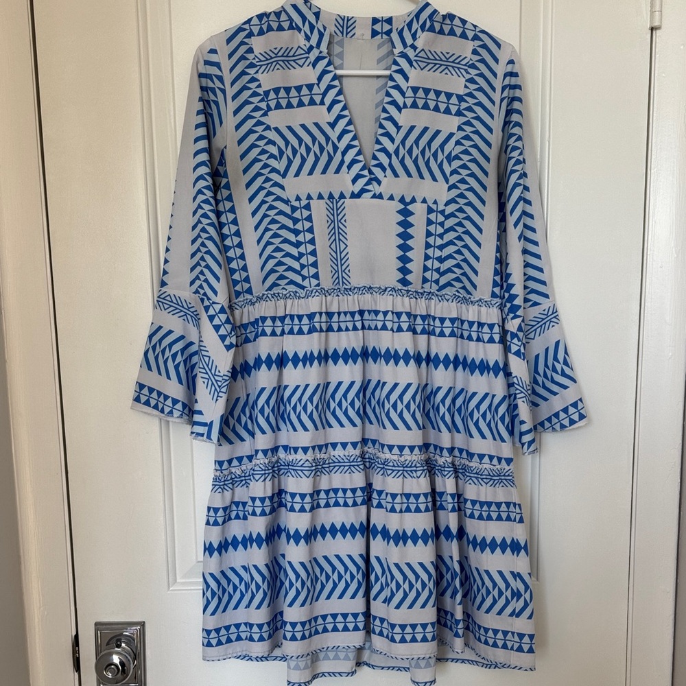 Blue and White Patterned Dress